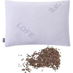 LOFE Organic Buckwheat Pillow for Sleeping -14''x20'', Adjustable Loft, Breathable for Cool Sleep, Cervical Support for Back and Side Sleepers(Tartary Buckwheat Hulls, A Removable Pillowcase) (White)