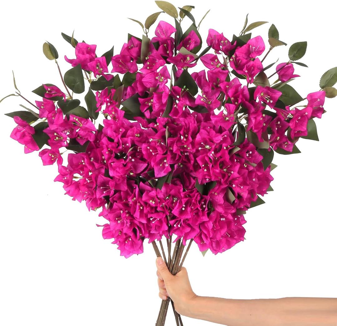 10PCS Artificial Flowers Bougainvillea Vines 29.50" Silk Bougainvillea Branches Deep Pink Faux Bougainvillea Long Stem Fake Flowers for Home Garden DIY Decor Wedding Centerpieces (Deep Pink)