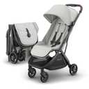 UPPAbaby Minu V3 Travel Stroller | Lightweight + Compact Design | One-Hand Fold + Unfold | from Birth + Overhead Compatible | Savannah (Pearl Gray Mlange/Carbon Frame/Chestnut Leather)