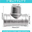 1" NPT Male x 1" NPT Female x 1" Female Pipe Fitting, 304 Stainless Steel Tee Pipe Fittings, 3 Way T Shaped Connector, Male Branch Tee, 1 Pack
