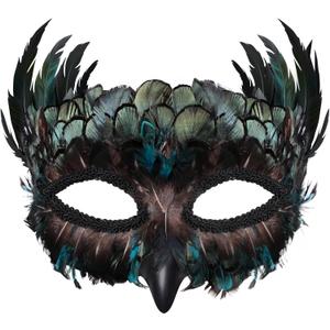 Masquerade Mask for Women/Men, Costume Feather Animal Mask Owl Bird Crow Halloween Mardi Gras Cosplay Party Raven Masque