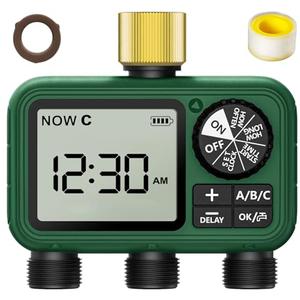 XinFuture Water Timer for Outdoor Garden Hose, Sprinkler Timer for Garden Faucet with Auto/Manual/Rain Delay Mode, Sprinkler Irrigation Controller for Yard Lawn (3 Zones Brass Inlet)