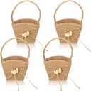 4 Pieces Rustic Flower Baskets for Weddings Western Flower Basket for Anniversary, Wedding Banquet Party Supplies(Linen Style)