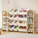 EXPERLAM Extra Large Toy Storage - Toy Storage Organizer, Wooden Toy Organizer with 6 Side Shelves and 12 Bins, 3-in-1 Bookshelf for Kids Rooms, Playroom, Nursery, White, 52 inches x 11 inches x 31.5 inches