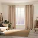 BGment Tan Curtains 84 Inch for Living Room - Light Filtering Faux Linen Look with Burlap Texture, Rustic Farmhouse Window Panels (Set of 2, 52" Wide)