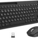 VIVEFOX Wireless Keyboard and Mouse - Keyboard with Phone Holder, 2.4GHz Silent USB Wireless Keyboard Mouse Combo, Full-Size Keyboard and Mouse for Computer, Desktop and Laptop (Black)