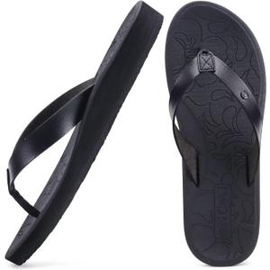 ONCAI Women's Flip Flops Comfortable Arch Support Yoga Mat Summer Beach Walking Thong Cushion Sandals Ladies Outdoor Vacation Essentials Slide Shoes Rubber Soles US Size 5-11 (Black)