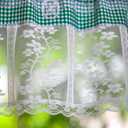 ARTMAGIC Farmhouse Kitchen Curtain 2 Panels Green Plaid with Floral Embroidery Lace Coffee Curtains Rod Pocket for Small Window Living Room Bedroom Bathroom(Green,2pcs,27"x36")