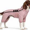 Lotus Warm Dog Coat, Double Layers, Windproof, Waterproof, Reflective, Pink, L (back 15"), Lotus Pink