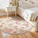 Lahome Floral Round Entryway Rug 4ft,Small Washable Circle Rug for Girls Bedroom Bathroom,Vintage Carpet for Kids Room, Office, College Dorm Nina