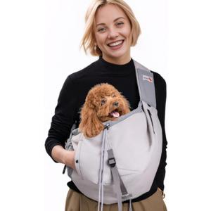 Dog Carrier Sling,Dog Carriers for Small Dogs & Cats Under 15 lbs,Puppy Carrying Backpack Pet Purse with Pockets,Adjustable Shoulder Strap,Hands Free for Travel (Grey)