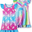 COTRIO Girls Nightgowns Toddler Nightgown Kid Pajamas 2 Pack Princess Night Dress Sleep Nighties Flutter Sleeve Nightshirt Size 150