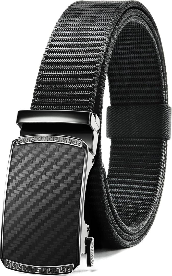 CHAOREN Ratchet Belts for Men - Casual Web Nylon Mens Belt 1 3/8" - Adjustable and Durable for Jeans (Black/Carbon Fiber Imperial) 32" to 38" Waist Adjustable