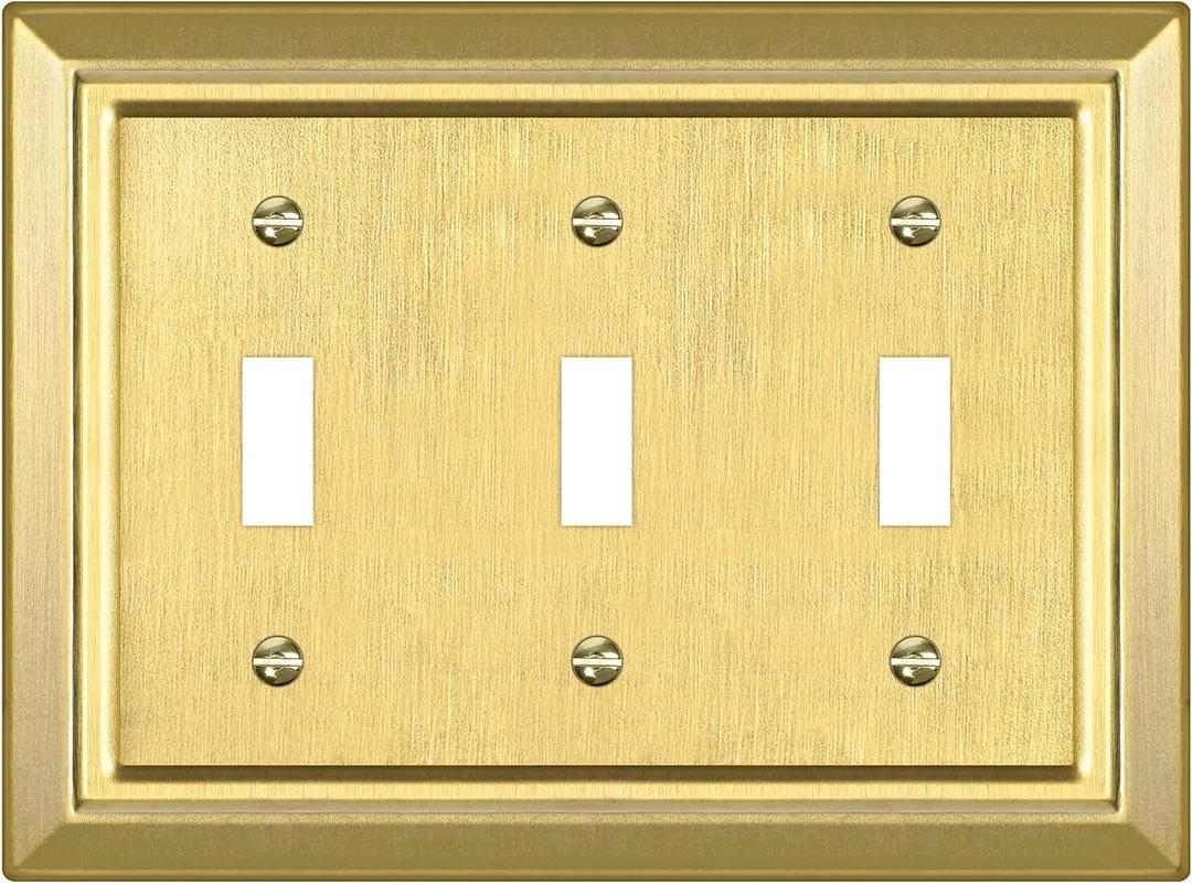 Metal Wall Plate for Electrical Outlets, Decorative Brass Gold Switch Plates Outlet Cover, Light Switch Cover Plate, 3-Gang Wall Plates (Triple Toggle, 1 Pack)