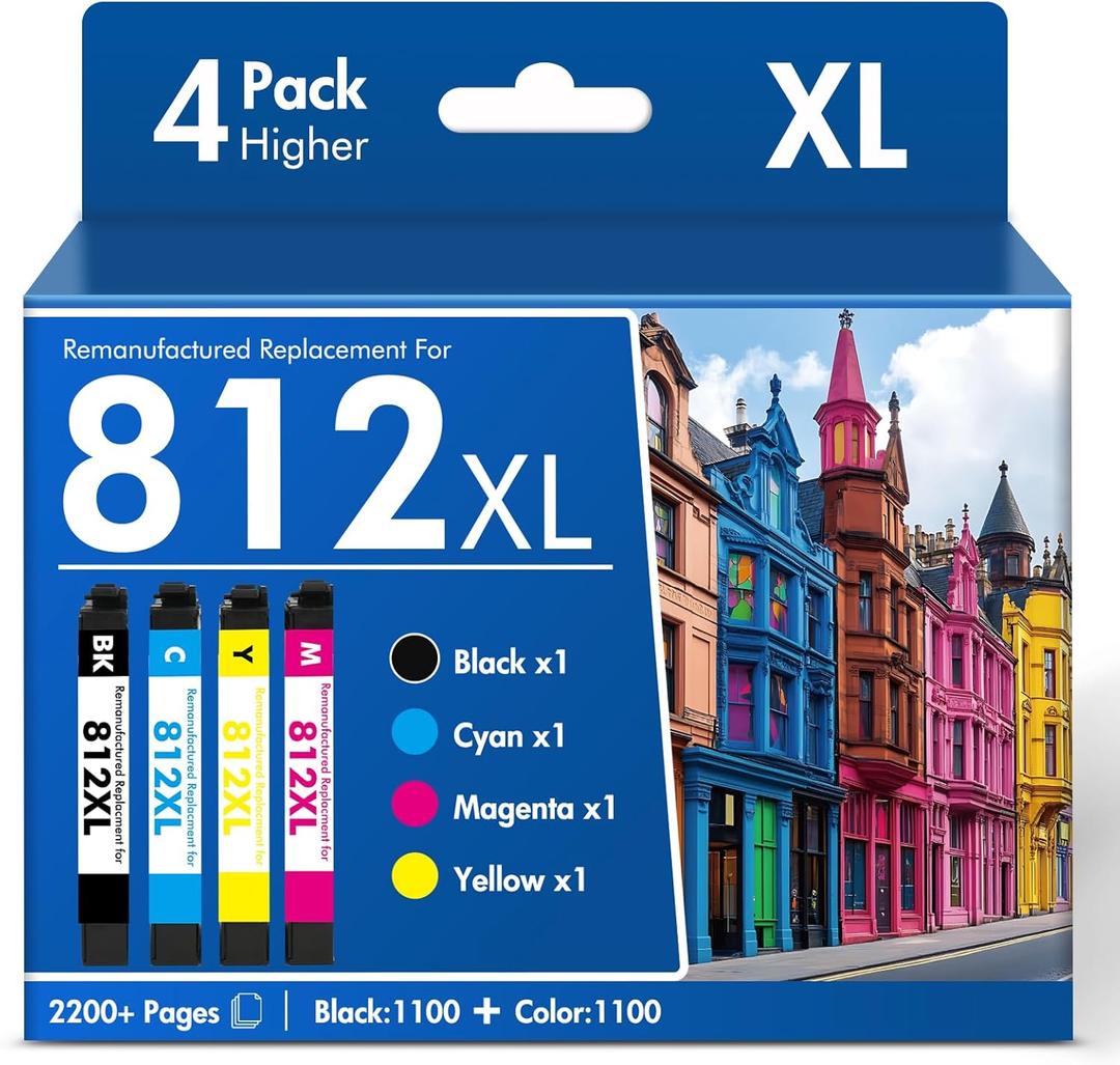 822XL 822 WF-3820 Printer Ink Cartridges Remanufactured Replacement for Epson 822XL Ink Cartridges Combo Pack for Epson 822 XL for Workforce Pro WF-4830 WF-4833 WF-4820 WF-4834 WF-3823 (5 Pack)