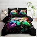 7Pcs Comforter Set Gamepad Baseball Printed Bedding Set with 1 Comforter, 1 Flat Sheet, 1 Fitted Sheet and 4 Pillowcases for Boys and Girls Bedroom (Gamepad-3 Twin