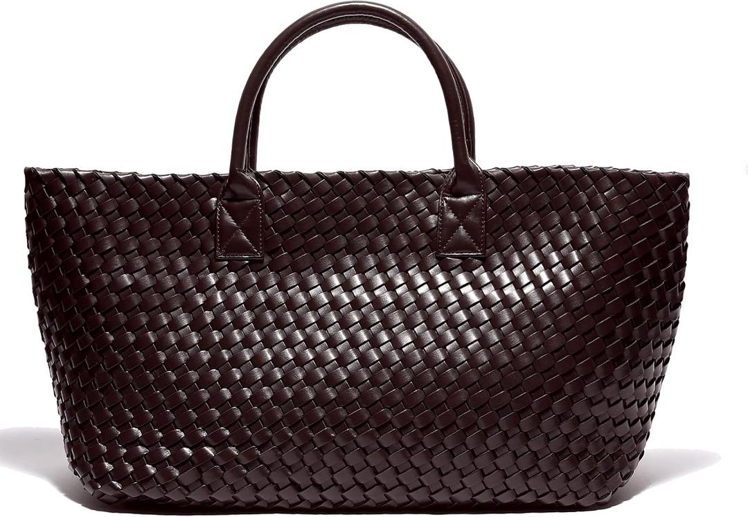 Woven Bag Shopper Bag Travel Handbags and Purses Women Tote Bag Large Capacity Shoulder Fashion Bags (Coffee)