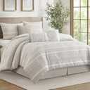 LANCO MODERN LIFESTYLE 7 Piece King Comforter Set, Beige, Elegant Jacquard with Patchwork, Stylish and Cozy Bedding Collection, Premium Bedding Set with Bedskirt, Shams and Pillows