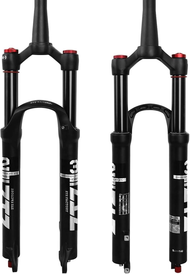 ZTZ 26/27.5/29 inch MTB Air Suspension Fork, 1 1/8 to 1.5 inch Tapered Tube,120mm Travel,QR 9mm*100mm, Manual Lockout, Ultralight Front Fork for XC/AM Mountain Bike (Balck)