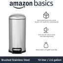 Amazon Basics D-Shaped Small Trash Can with Soft-Close Step Pedal, Removable Inner Bucket, Carrying Handle, Smudge Resistant, 10 l / 2.6 gallon, Silver