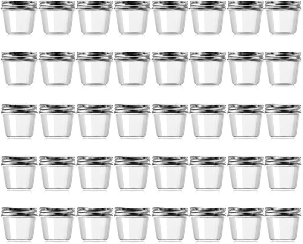 novelinks 4 Ounce Clear Plastic Jars Containers With Screw On Lids - Refillable Round Empty Plastic Slime Storage Containers for Kitchen & Household Storage - BPA Free (40 Pack) (Silver)