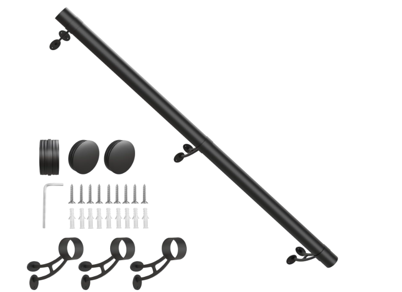 Bar Foot Rail Kit 4ft  - Stainless Steel Complete Wall Mounted Bar Foot Rest - Matte Black Foot Rail System with Tubing, Wall Brackets, End Caps & Internal Connector