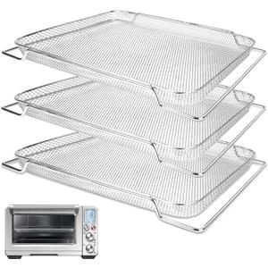 Air Fryer Basket for Breville Smart Oven Air Fryer Pro, 3pcs Stainless Steel Mesh Baskets Air Fryer Accessories, Mesh Tray for Oven, Microwave Ovenro (for Breville:16.5"D x 12"W x 1.1"H)