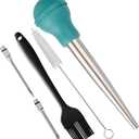 Smithcraft Turkey Baster, Stainless Steel Baster Syringe Meat Injector Baster Set with 2 Needles&2 Cleaning Basting Brush, 18/8 Steel Turkey Baster for Flavor Meat Poultry, Beef & Chicken Cooking Teal