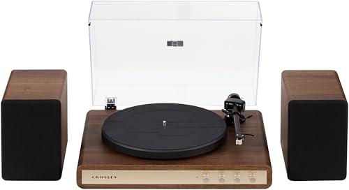 Crosley C65A-WAGL 2-Speed Vinyl Record Player Turntable with 50W Speakers, Moving Magnet Audio-Technica Cartridge, Bluetooth Receiver, Walnut
