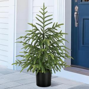 2Ft Artificial Norfolk Pine Tree with Pot, 24" Real Touch Small Christmas Tree, Table Top Christmas Tree for Front Porch Table Indoor Outdoor Decor
