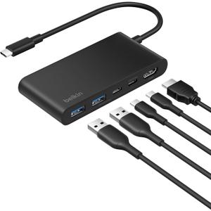 Belkin USB C Hub, 5-Port Hub With 4K HDMI Display @ 60Hz, 100W Power Delivery, Fast Data Transfer 5Gbps, USB C Multiport Adapter for iPad Pro, Chromebook & More, MacBook Accessories with HDMI 2.0 port