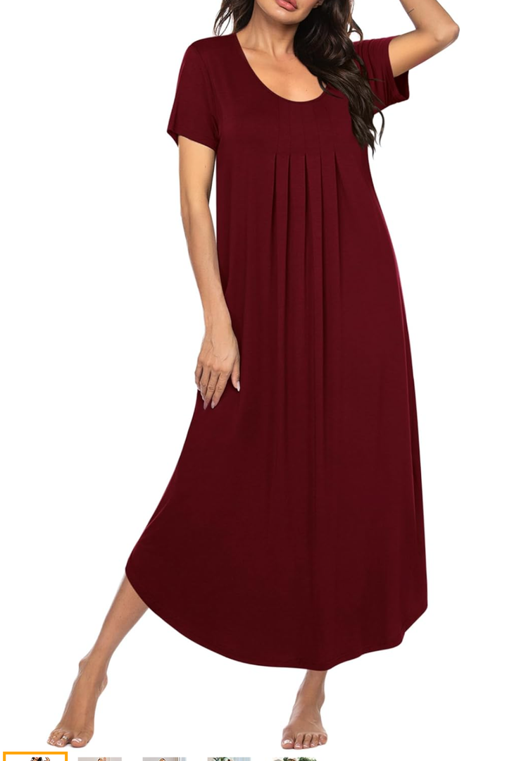 Ekouaer Long Nightgowns for Women House Dress Plus Size Sleepwear Pleated Full Length Loungwear Size M