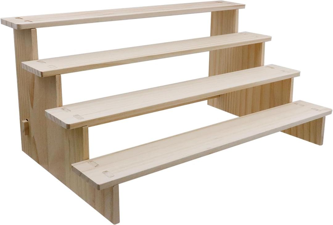 15.75" 4 Tier Wooden Display Rack,Straight Display Shelves 4 Tier All Wooden Vintage Ladder Shelf,Wood Color