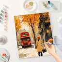 Street Paint by Numbers Kit for Adults - DIY Woman in Autumn Street with Red Bus and Flower Store Painting on Canvas 16x20 Inches, Acrylic Paint Set for Beginners,Art for Decoration or Gifts