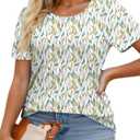 ROSRISS Plus Size Tops for Women Summer Flowy Pleated T Shirts Dressy Crew Neck Tees Casual Short Sleeve Blouses XL-5XL (XXXL)