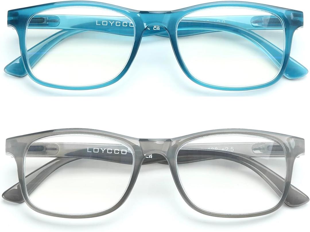 2 Pack Computer Reading Glasses Blue Light Blocking Anti Eyestrain Flexible Lightweight Square Readers for Women Men, Magnification Strength: 2.5 x
