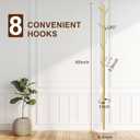 Coat Rack, Metal Freestanding Coat Rack with 8 Hooks, Sturdy Coat Tree with Natural Marble Base for Coats, Hats, Scarves and Handbags for Entryway, Hallway, Bedroom, Office,Dorm (Gold)