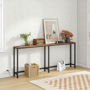 BOFENG 71.5 Inch Thin Console Table with Power Outlets,Narrow Sofa Table with Charging Station,Long Side Table Behind Sofa Couch Table for Entryway,Hallway,Living Room,Foyer,Rustic Brown
