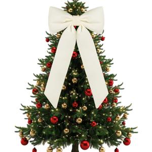 Celltestria Large Christmas Bow Ornament 15x30 Inch Velvet Giant Wreath Bows Xmas Tree Topper Ribbon Hanging Bows for Christmas Holiday Home Wall Outdoor Indoor Party Garland Decoration(Milk White)