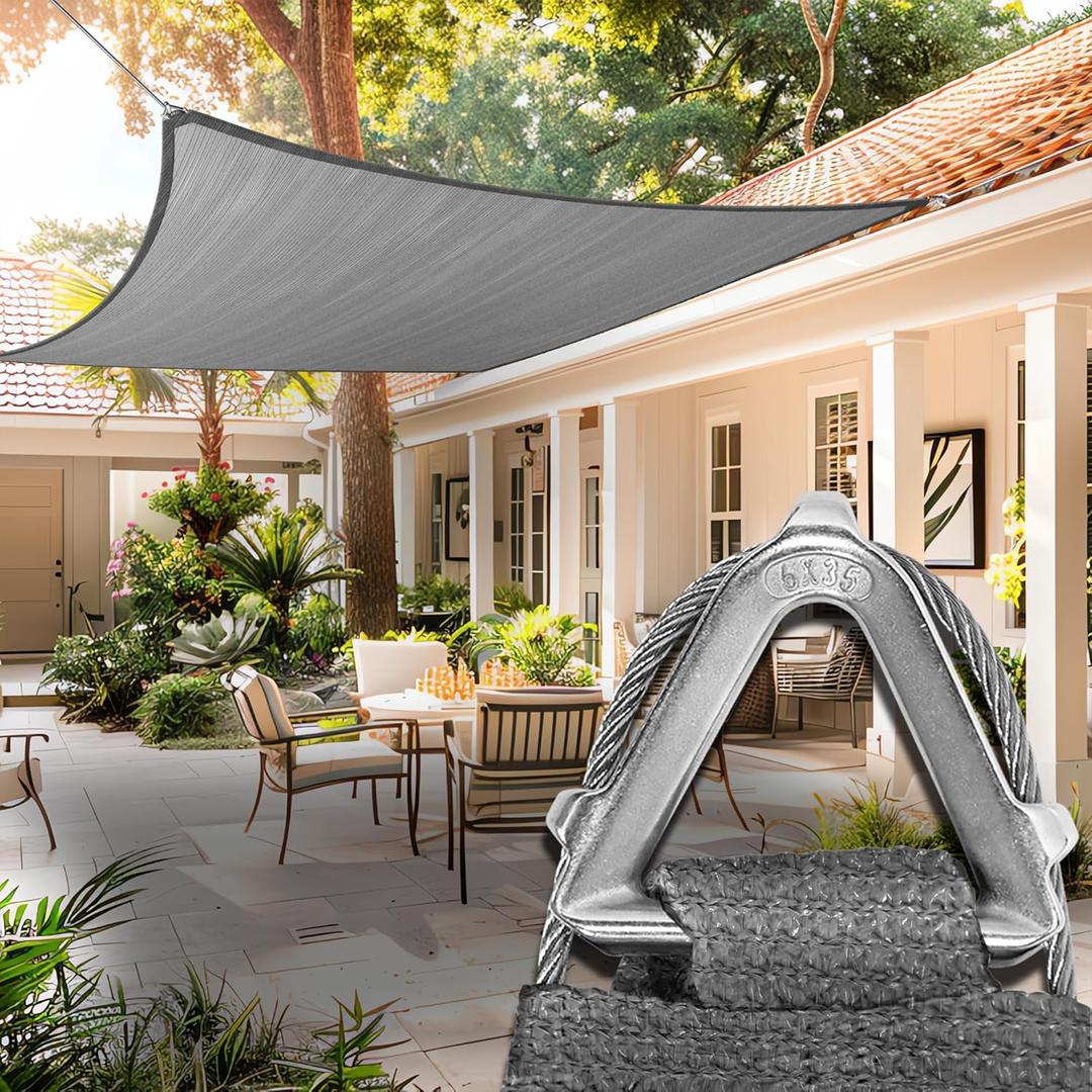 ShadeMart Heavy Duty 24' x 24' Grey Square Sun Shade Sail, Commercial Grade UPF50 Canopy, Reinforced Corners & Edges, 260 GSM Fabric Heavy Duty (Gray)