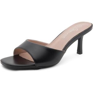 Shoe Land Women's Low Heels Stiletto Heeled Slides, Open Toe One Band Slip-On Heeled Mules Dressy Heeled Sandals for Prom, Party Wedding and Vacation, Size 10