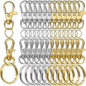LEOBRO 60 PCS Lobster Claw Clasps and Key Rings, Keychain Clips and Key Chain Rings, Keychain Making Kit, for Key Chains, Jewelry Making, Crafts, Gold & Silver
