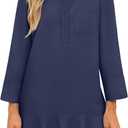 MEROKEETY Women's 2025 Fall 3/4 Sleeve Shirt Dress Casual Button Down Shift Pleated Midi Dresses with Pockets (L)