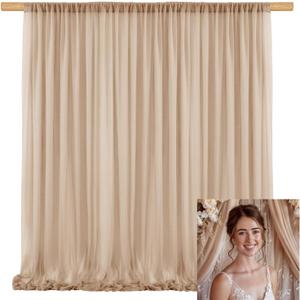 10x10ft Chiffon Backdrop Stage Curtains Light Brown Chiffon Backdrop Drapes Wrinkle-Free Sheer Fabric Curtain Wedding Birthday Party Baby Shower Decoration 5x10ft, 2 Panels TAYSDJ088