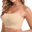 DEANGELMON Strapless Bras for Women Comfort Non-Slip Seamless Padded Bralette Clear Straps Wireless Tube Top Bra Nude Large