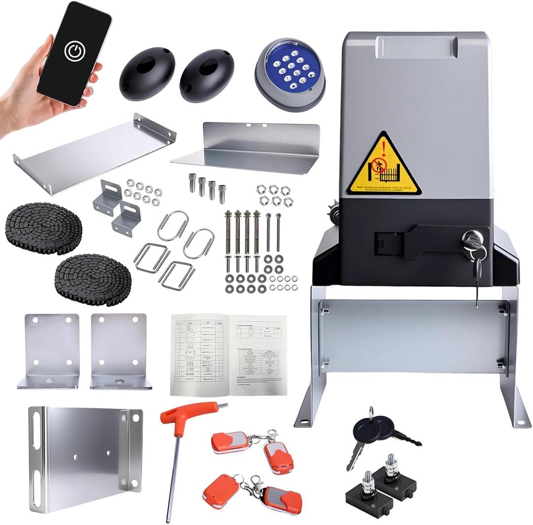 Sliding Gate Opener, 4400lbs Automatic Sliding gate Opener with 4 Remote Control & App Control, 750W Electronic Gate Motor for up to 40ft Sliding Gate with Wireless Keyboard