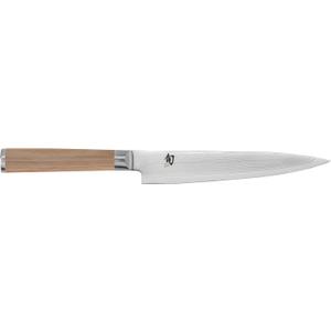 Shun Classic Blonde 6" Utility Knife, Handcrafted Japanese Kitchen Knife, VG-MAX Core with Damascus Stainless Steel Cladding, Pakkawood Handle, Precision and Sharpness for Professional and Home Chefs