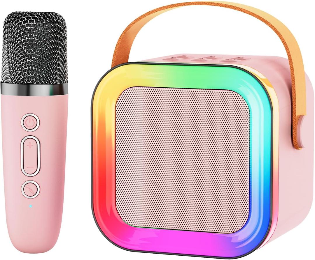 Mini Karaoke Machine Speaker for Kids Adults,Portable Bluetooth with 1-2 Wireless Microphones,Christmas Birthday Gifts Toys Girls Boys Ages 4, 5, 6,7, 8,9,10,11,12+ Years Old Toddler (Pink - 1 Mic)