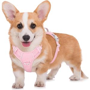BARKBAY No Pull Dog Harness Large Reflective Dog Harness with Front Clip and Easy Control Handle for Walking Training Running with ID tag Pocket(Baby Pink, M)