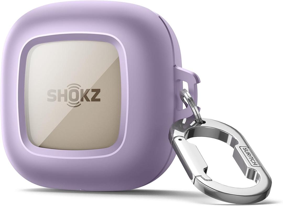 SURITCH for SHOKZ OpenFit Case Cover, Shockproof Magnetic Cases for SHOKZ OpenFit Open-Ear Earbuds True Wireless Bluetooth Headphones, Protective Cover with Magnetic Lid Lock & Carabiner, Purple